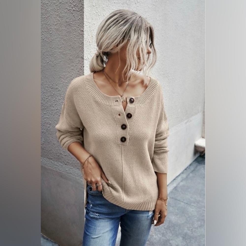 V Neck Long Sleeve Loose Fit Casual acrylic S/XL
